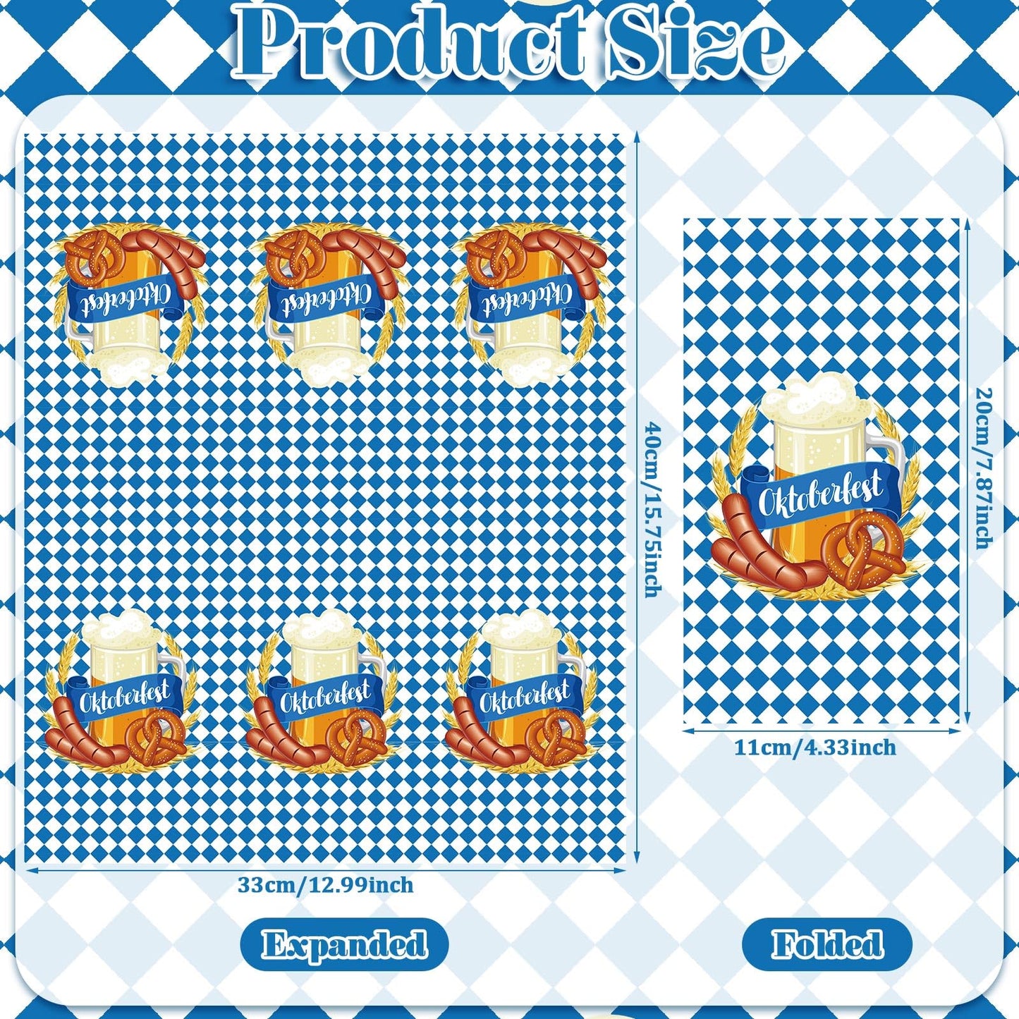 Crtiin 200 Pieces Oktoberfest Paper Napkins Disposable Blue and White Bavarian Flag Check Luncheon Decorative Paper Napkins for Beer Theme Oktoberfest Decoration Party Supplies