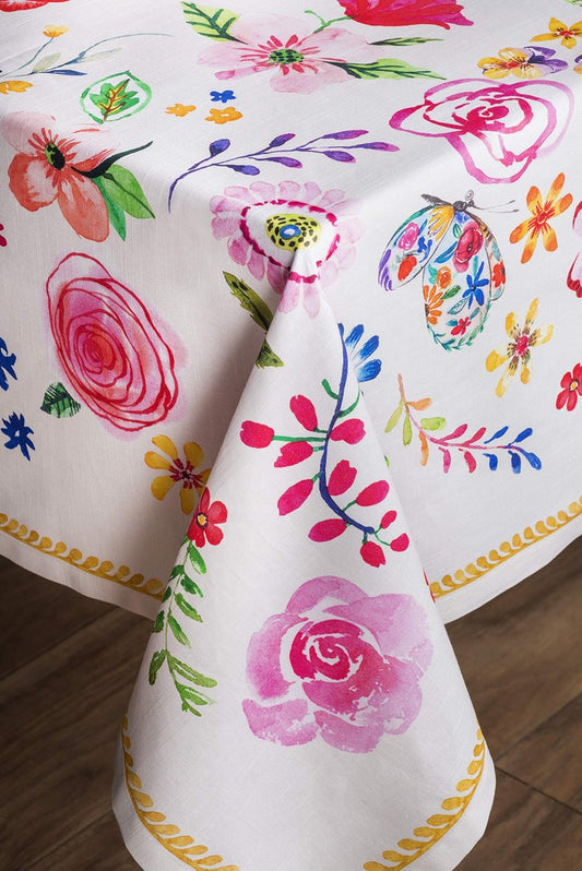 Maison d' Hermine Table Cloth Rectangle Table 100% Cotton 54 x 72 Inches Tablecloth Reusable Decorative for Dining Kitchen Farmhouse Home Gifts for Mothers Day Spring Summer - Happy Florals - Sweety
