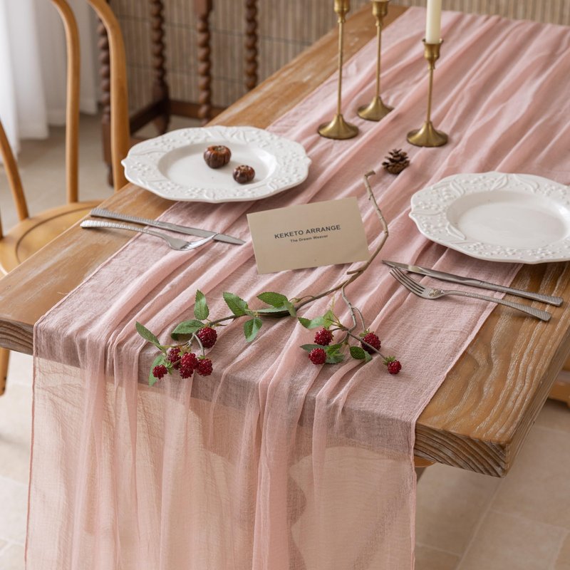 Keketoarrange Dusty Pink Mothers Day Table Runner Cheesecloth Gauze Rustic 120 Inch 10 FT for Wedding Baby Shower Bridal Shower Birthday Engagement Garden Party Long Sheer Boho Spring Home Decorations