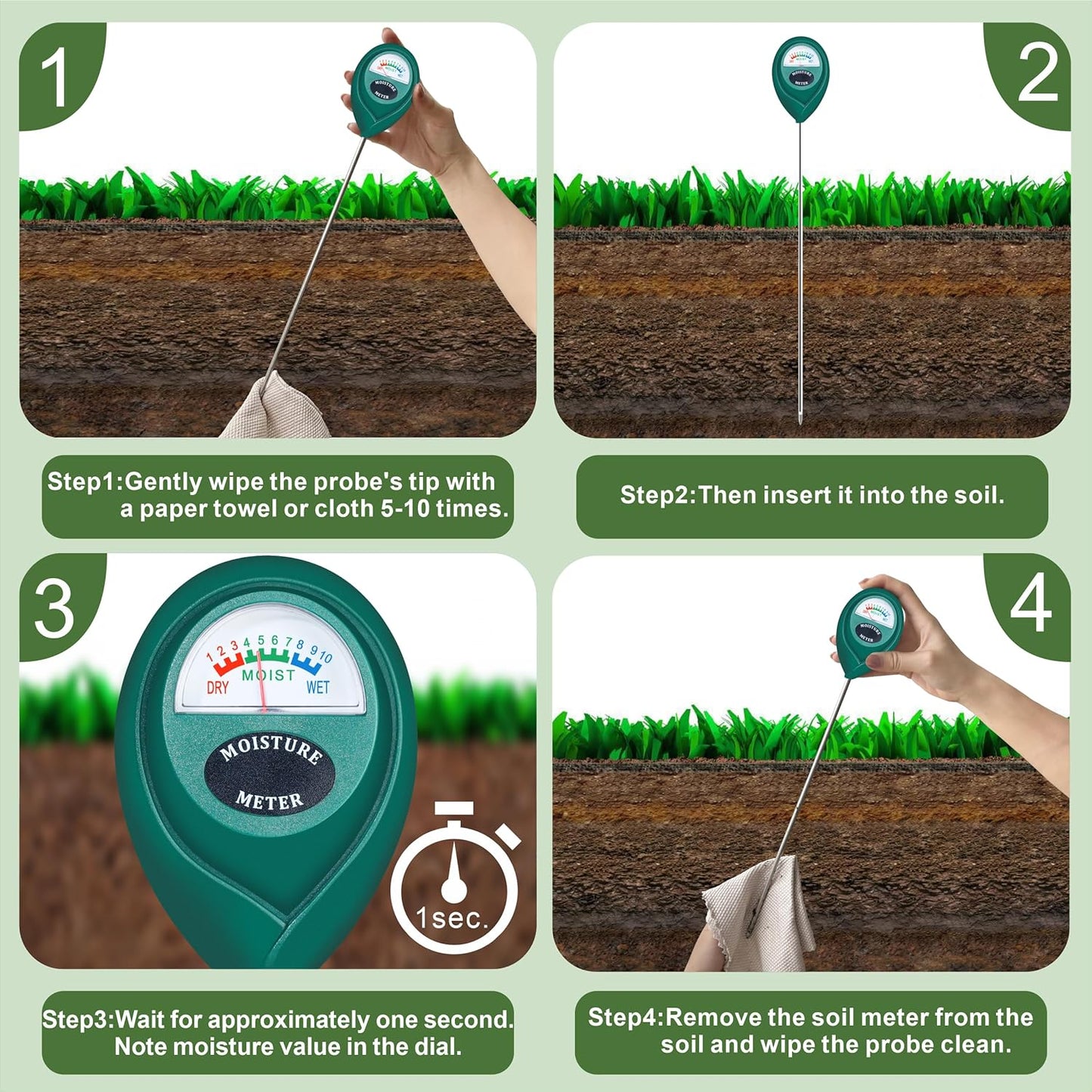XLUX Soil Moisture Meter - Long Probe Water Monitor for Indoor/Outdoor Plants | 2-Pack