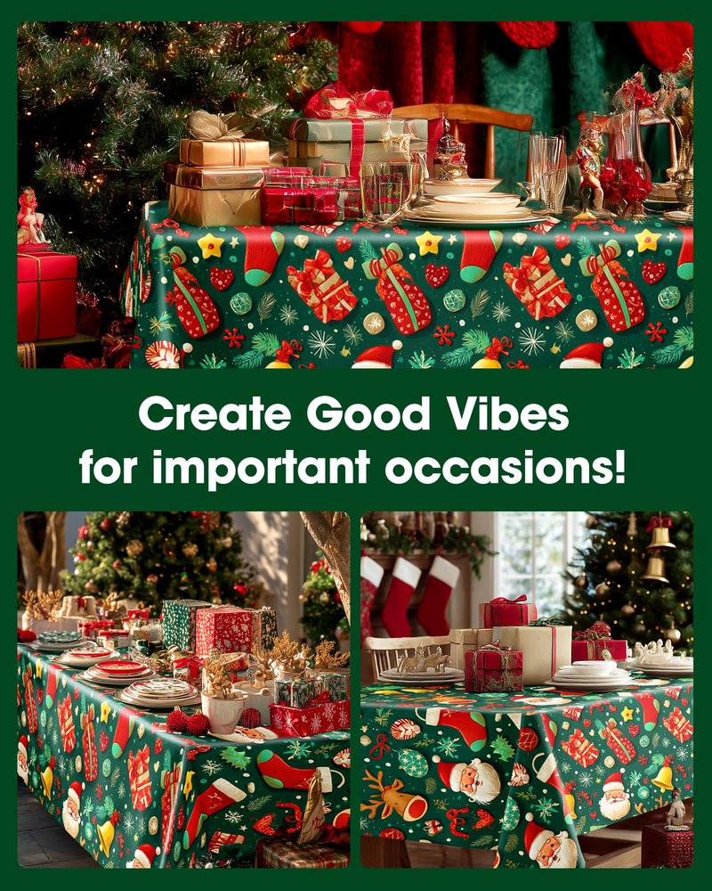 Pureegg Plastic Table Cloth Disposable 10 Pack, 54 x 108 Inch Table Cloths for Parties, Decorative Tablecloths for Rectangle Tables, Christmas Tablecloth Plastic, Leakproof & Sturdy, Christmas Green