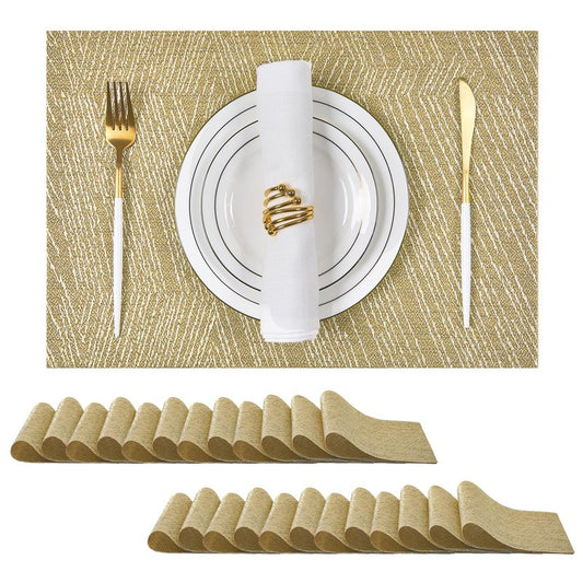Leetaltree Gold Placemats Set of 24 - Heat Resistant Non-Slip Place mats for Dining Table, Washable Durable PVC Vinyl Woven Table Mats(Luxury Gold, 24)