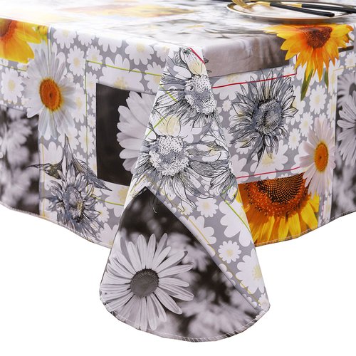 Heavy Duty Vinyl Tablecloth with Flannel Backing Waterproof Oil-Proof Plastic Table Cloth Stain-Resistant Wipeable Rectangle or Square Table Cover for Indoor and Outdoor ( Sunflower, 60X102 Inch)