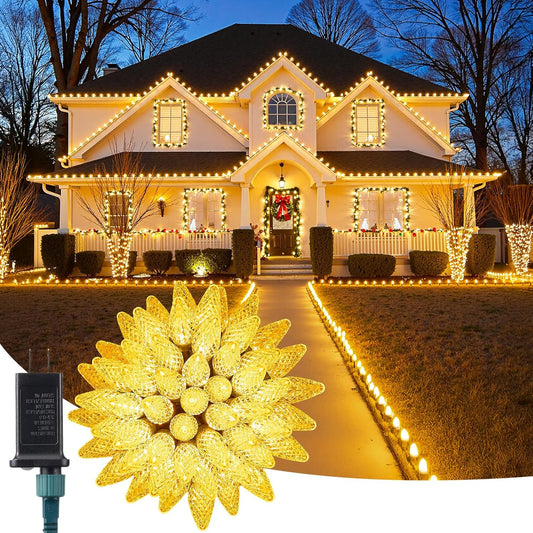C9 Christmas Lights - 72 FT Connectable LED String Lights | 8 Modes & Timer - Waterproof Warm White Decor