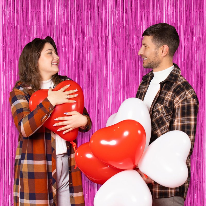 2 Pack Hot Pink Party Decorations, 3.28 FT x 7.05 FT Hot Pink Backdrop, Metallic Rose Red Photo Backdrop Foil Curtains Tinsel Backdrop, Metallic Pink Party Decor Wedding Party Supplies