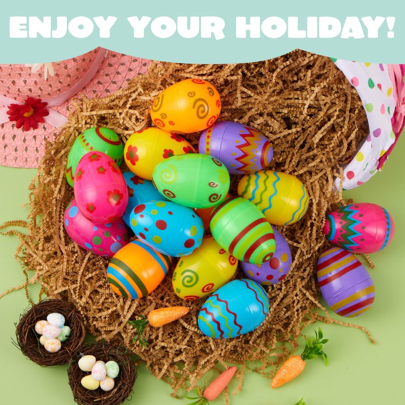 JOYIN Toy 72 PCs Plastic Printed Bright Easter Eggs, Over 3.15'' Tall Fillable Empty Eggs Bulks for Easter Hunt, Basket Stuffers Fillers, Classroom Prize Supplies, Filling Treats and Party Favor