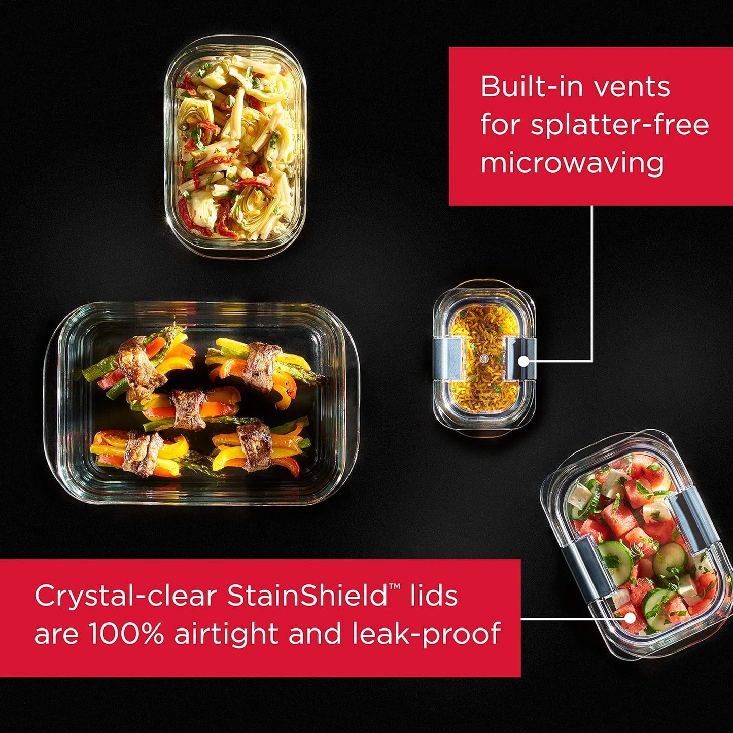 Rubbermaid Brilliance Glass Food Storage Containers - 3.2 Cup, BPA-Free, Leak-Proof, Set of 4