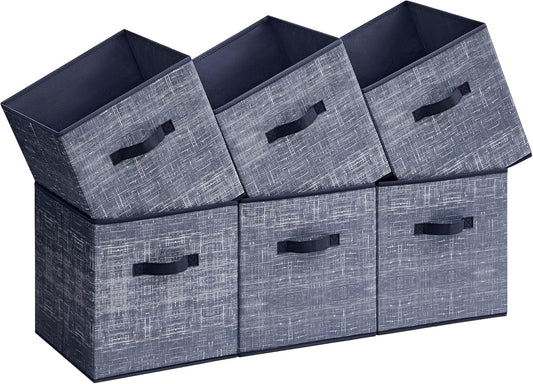 SONGMICS Storage Cubes - 11.8-Inch Foldable Non-Woven Fabric Bins | Set of 6, Misty Blue Closet Organizers