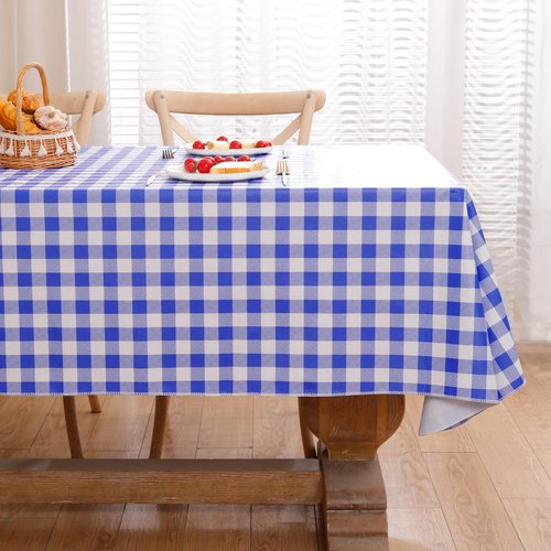 Heavy Duty Vinyl Tablecloth with Flannel Backing Waterproof Oil-Proof Plastic Table Cloth Stain-Resistant Wipeable Rectangle or Square Table Cover for Indoor and Outdoor (Blue Checkered, 54x54 Inch)