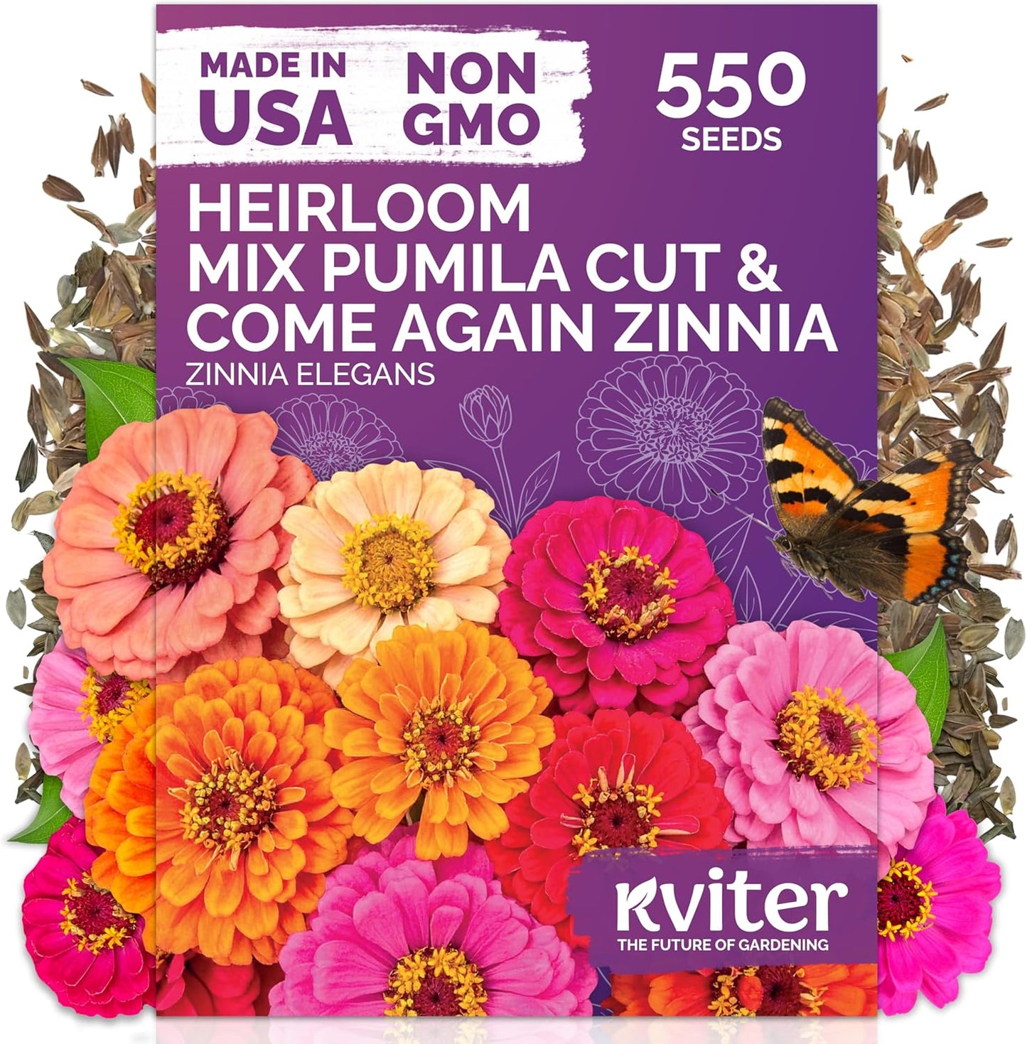 KVITER Zinnia Seeds - 550 Heirloom Pumila Double Blooms Mix | Non-GMO Cut Flower Seeds for Garden & Containers