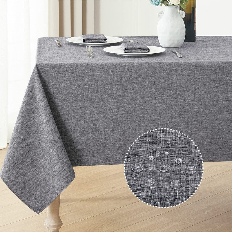 Veblandy Rectangle Tablecloth Linen Textured Waterproof & Stain Resistant Table Cloth Wrinkle Free Decorative Fabric Farmhouse Table Cover for Dining/Party/Buffet/Wedding, 60 x 84 Inch, Dark Grey