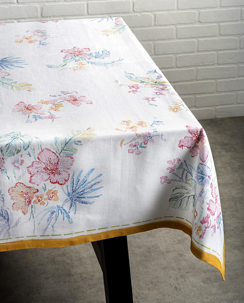 Maison d' Hermine Table Cloth Square Table 100% Cotton 60 x 60 Inches Tablecloth Reusable Decorative for Dining Kitchen Room Farmhouse Home Gifts for Mothers Day Spring Summer - Paradise Island
