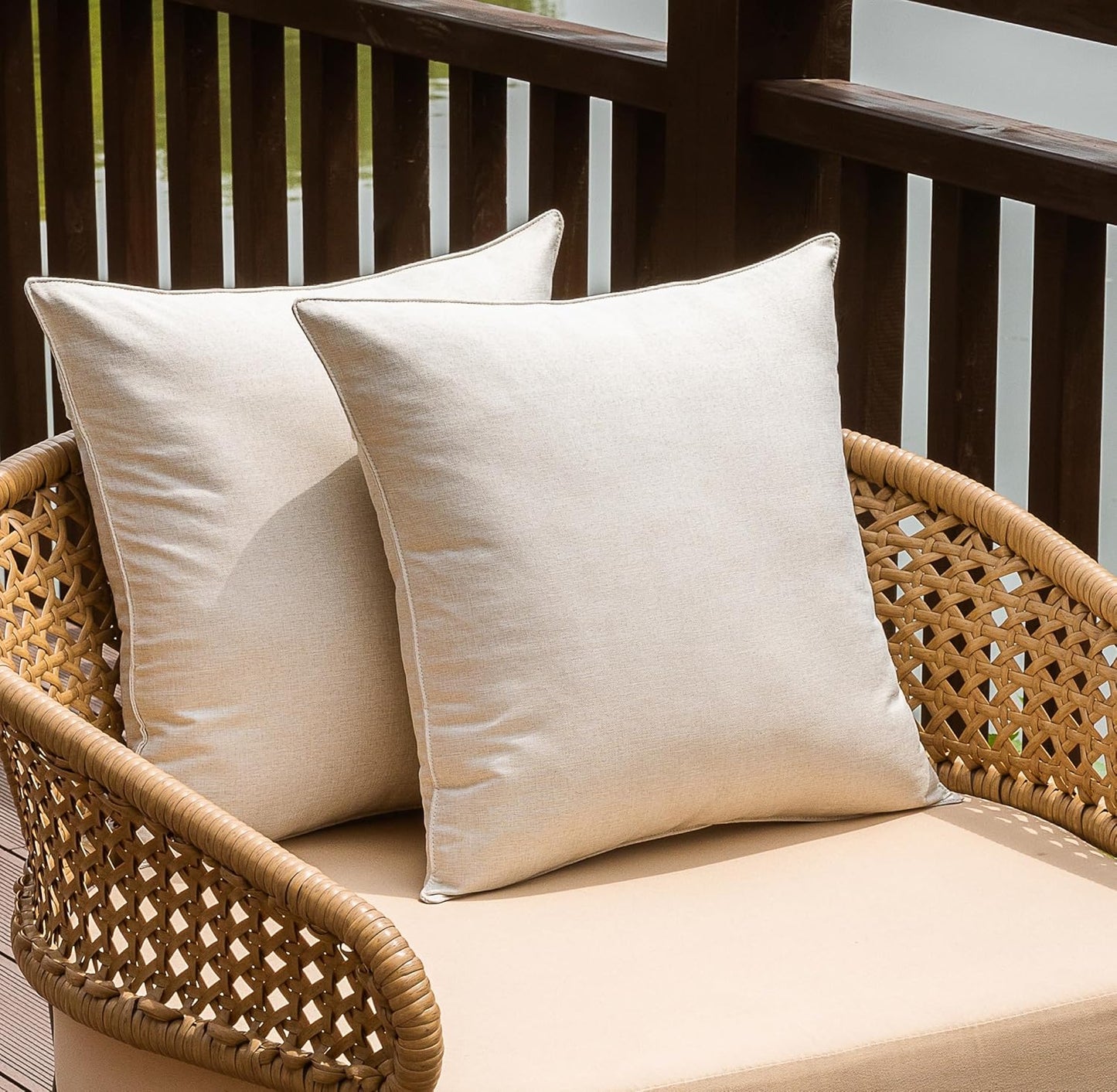 NiNi Outdoor Waterproof Throw Pillow Covers - Set of 2 Decorative Cushion Cases for Patio | 14x14 Inch Beige