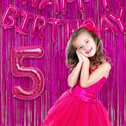 Hot Pink Party Streamers Backdrop - GREATRIL Shiny Fuchsia Tinsel Foil Fringe Curtain for Birthday/Flamingo/Fancy/Galentine/Breast Cancer Awareness Decorations - 3.2ft X 8.2ft - 2 Packs