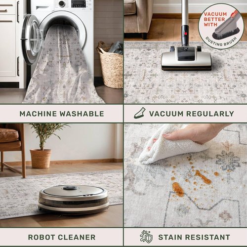 Hazo Haus Boho Hallway Runner - Light Gray & Taupe, Washable, Non-Slip, Stain Resistant 16ft Rug