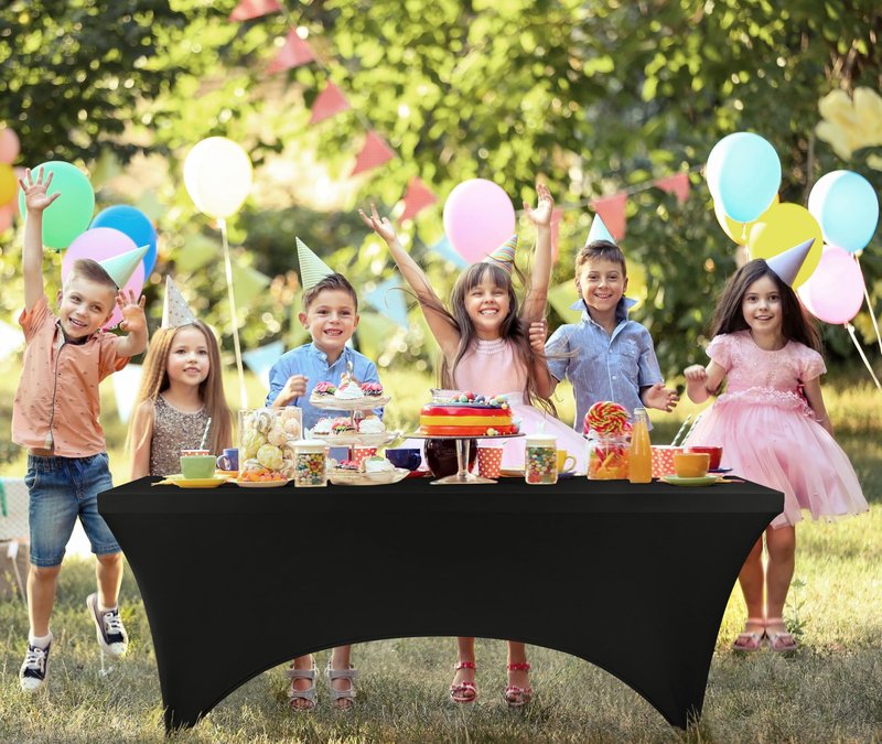 Utopia Kitchen 4FT Spandex Tablecloth [2 Pack, Black] 200 GSM Stretch, Fitted, Washable and Wrinkle Resistant Table Cloth Rectangle Cover for Trade Shows, Wedding, Parties [48Lx30Wx30H Inch]