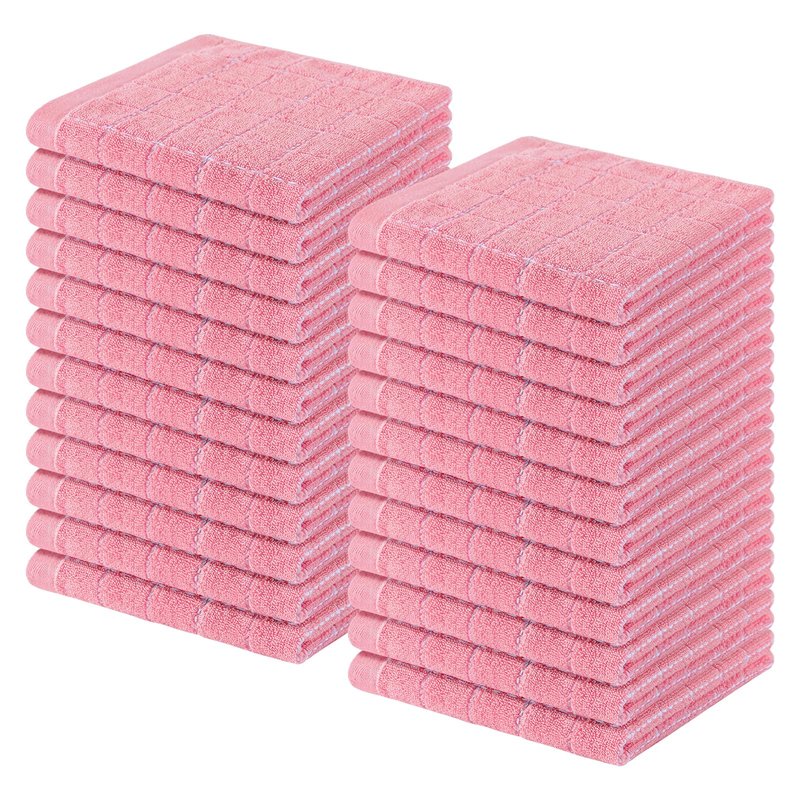 Homaxy 100% Cotton Terry Kitchen Dish Cloths, Ultra Soft and Absorbent Dish Towels for Kitchen, Suitable for Drying and Washing Dishes, 24 Pack, 12 x 12 Inches, Pink
