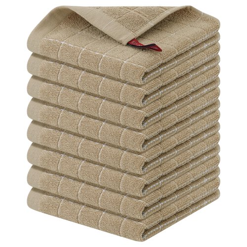 Homaxy 100% Cotton Terry Kitchen Dish Cloths, Ultra Soft and Absorbent Dish Towels for Kitchen, Perfect for Drying and Washing Dishes, 8 Pack, 12 x 12 Inches, Tan
