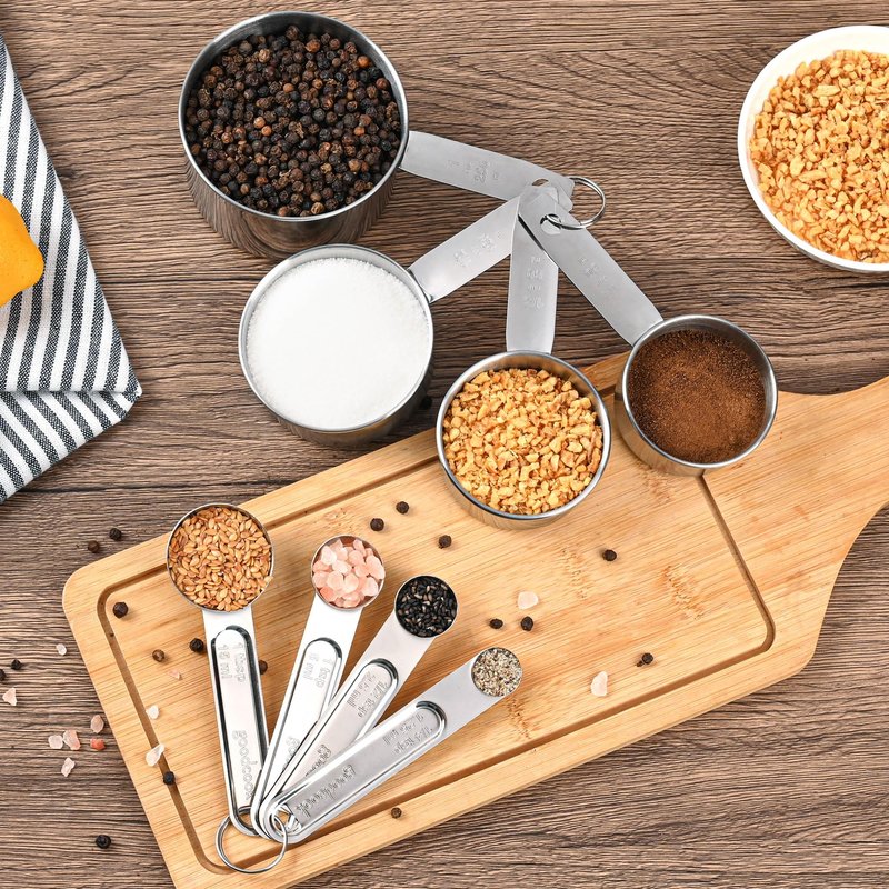Strelitsia Measuring Cups and Spoons Set,Stainless Steel 8 Piece Nesting Measuring Tools for Dry & Liquid Ingredients, Kitchen Gadgets for Cooking and Baking, Includes 4 Cups and 4 Spoons