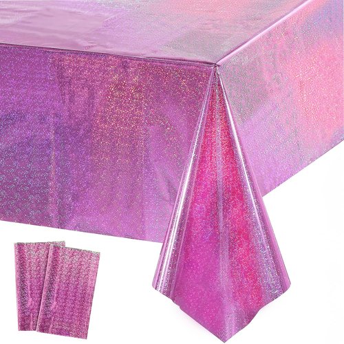 GREATRIL Pink Party Table Cloth Disposable Rectangle Tablecover for Birthdays Girls Princess Anniversary Celebration Tablecloth Decorations - 54'' x 108'' - 2 Packs