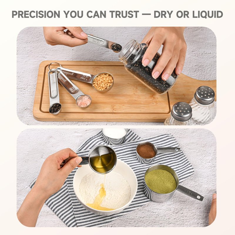 Strelitsia Measuring Cups and Spoons Set,Stainless Steel 8 Piece Nesting Measuring Tools for Dry & Liquid Ingredients, Kitchen Gadgets for Cooking and Baking, Includes 4 Cups and 4 Spoons