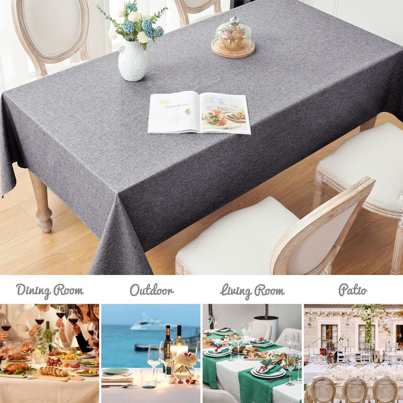 Veblandy Rectangle Tablecloth Linen Textured Waterproof & Stain Resistant Table Cloth Wrinkle Free Decorative Fabric Farmhouse Table Cover for Dining/Party/Buffet/Wedding, 60 x 84 Inch, Dark Grey