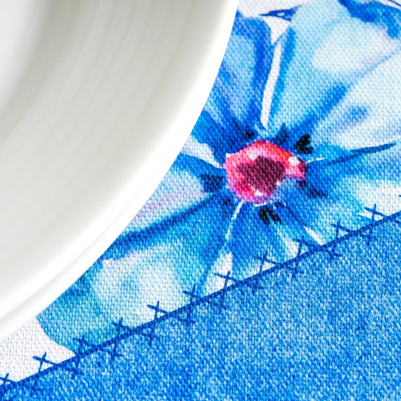 Maison d' Hermine Table Cloth Round Table 100% Cotton 69 Round Inches Tablecloth Reusable Decorative for Dining Kitchen Room Farmhouse Home Gifts for Mothers Day Spring Summer - Summer Blues