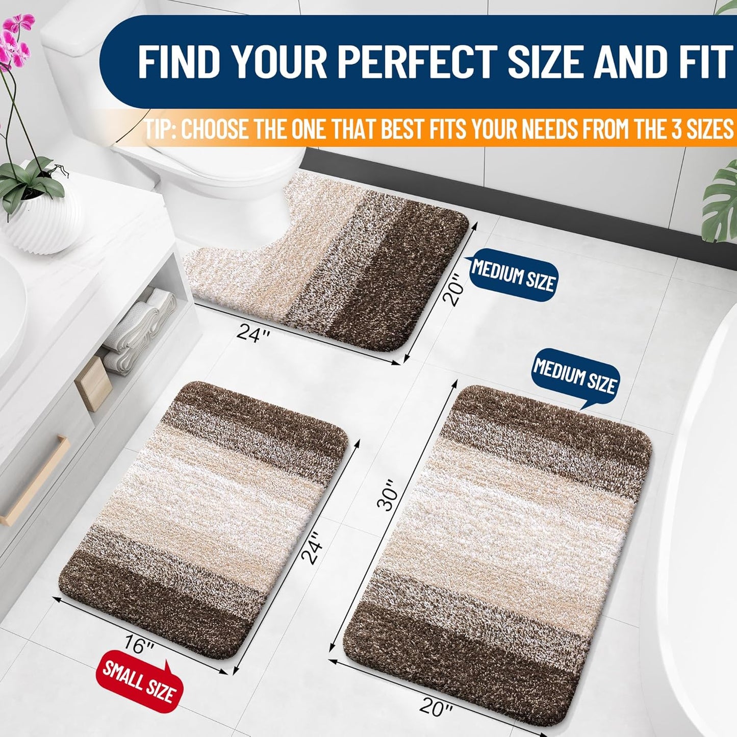 OLANLY Microfiber Bath Rugs - Extra Soft & Absorbent | 24x16 Light Brown Washable Mat