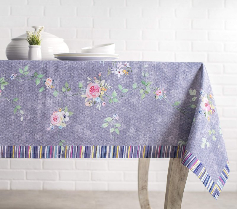 Maison d' Hermine Table Cloth Rectangle Table 100% Cotton 54 x 72 Inches Tablecloth Reusable Decorative for Dining Kitchen Gifts for Mothers Day Spring Summer - Sweet Rose Lavender - Country Garden