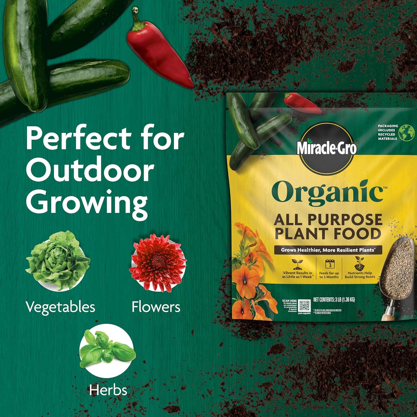 Miracle-Gro Organic All Purpose Plant Food - 3 lb Garden Fertilizer for Vegetables, Flowers & More