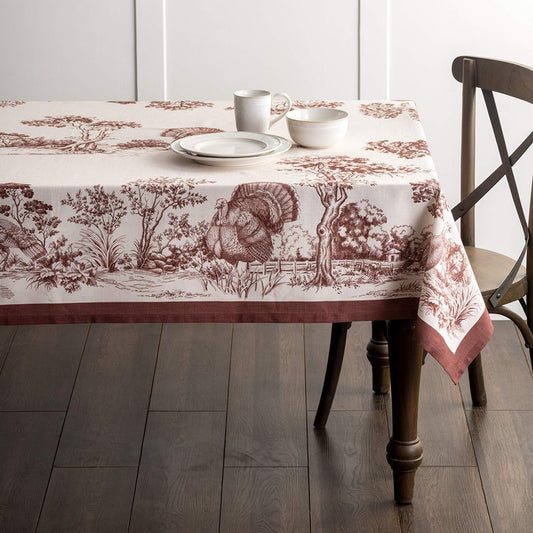 Maison d' Hermine Table Cloth Rectangle Table 100% Cotton 70 x 108 Inches Fall Tablecloth Reusable Everyday Use for Thanksgiving Christmas Decorations Dining Farmhouse Party (Holy Jouy - Brown)