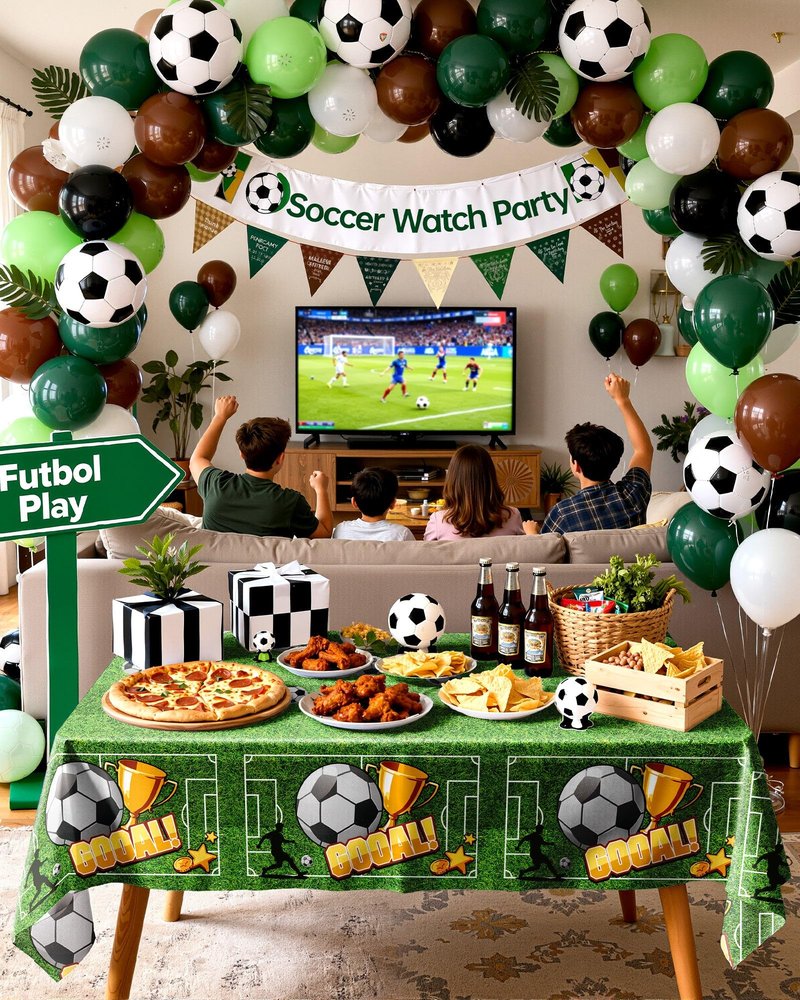 Pureegg Soccer Party Decorations 2026 Plastic Tablecloth Disposable 10 Pack, Rectangle Table Cover 54 x 108 Inch, Plastic Table Cloth for Soccer Birthday Party, Green and White Soccer