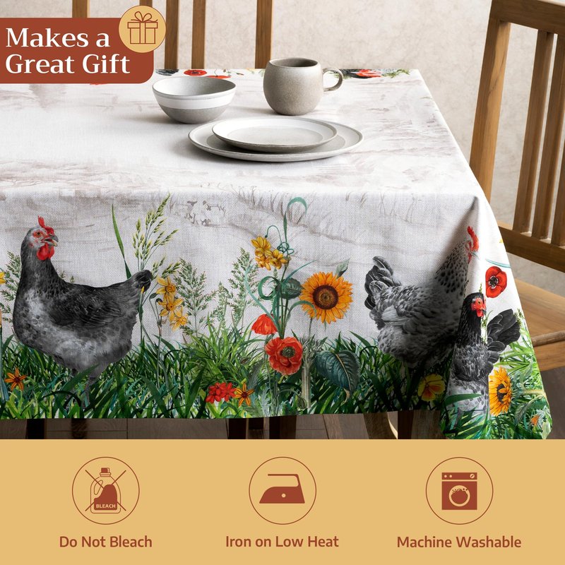 Maison d' Hermine Table Cloth Rectangle Table 100% Cotton 70 x 108 Inches Tablecloth Reusable Decorative for Dining Kitchen Room Farmhouse Home Gifts for Mothers Day Spring Summer - Basse Cour