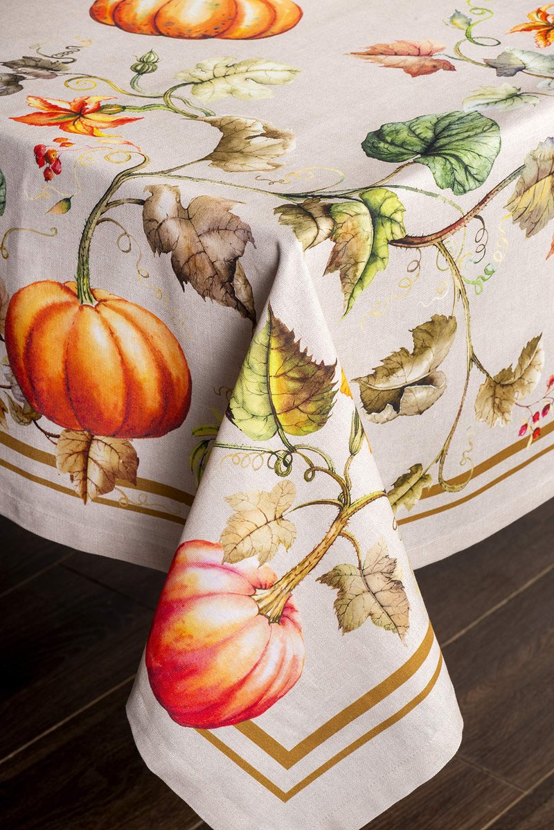Maison d' Hermine Table Cloth Square Table 100% Cotton 54 x 54 Inches Fall Tablecloth Reusable Everyday Use for Thanksgiving Christmas Decorations Dining Farmhouse Party (Potiron)