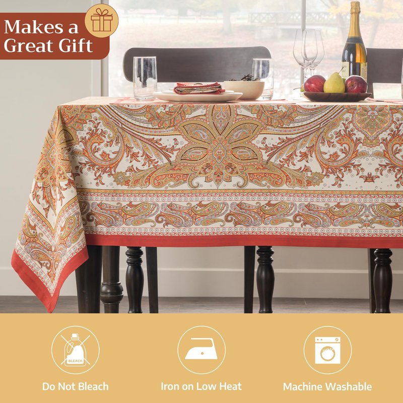 Maison d' Hermine Table Cloth Rectangle Table 100% Cotton 70 x 108 Inches Fall Tablecloth Reusable Everyday Use for Thanksgiving Christmas Decorations Dining Farmhouse Party (Kashmir Paisley)