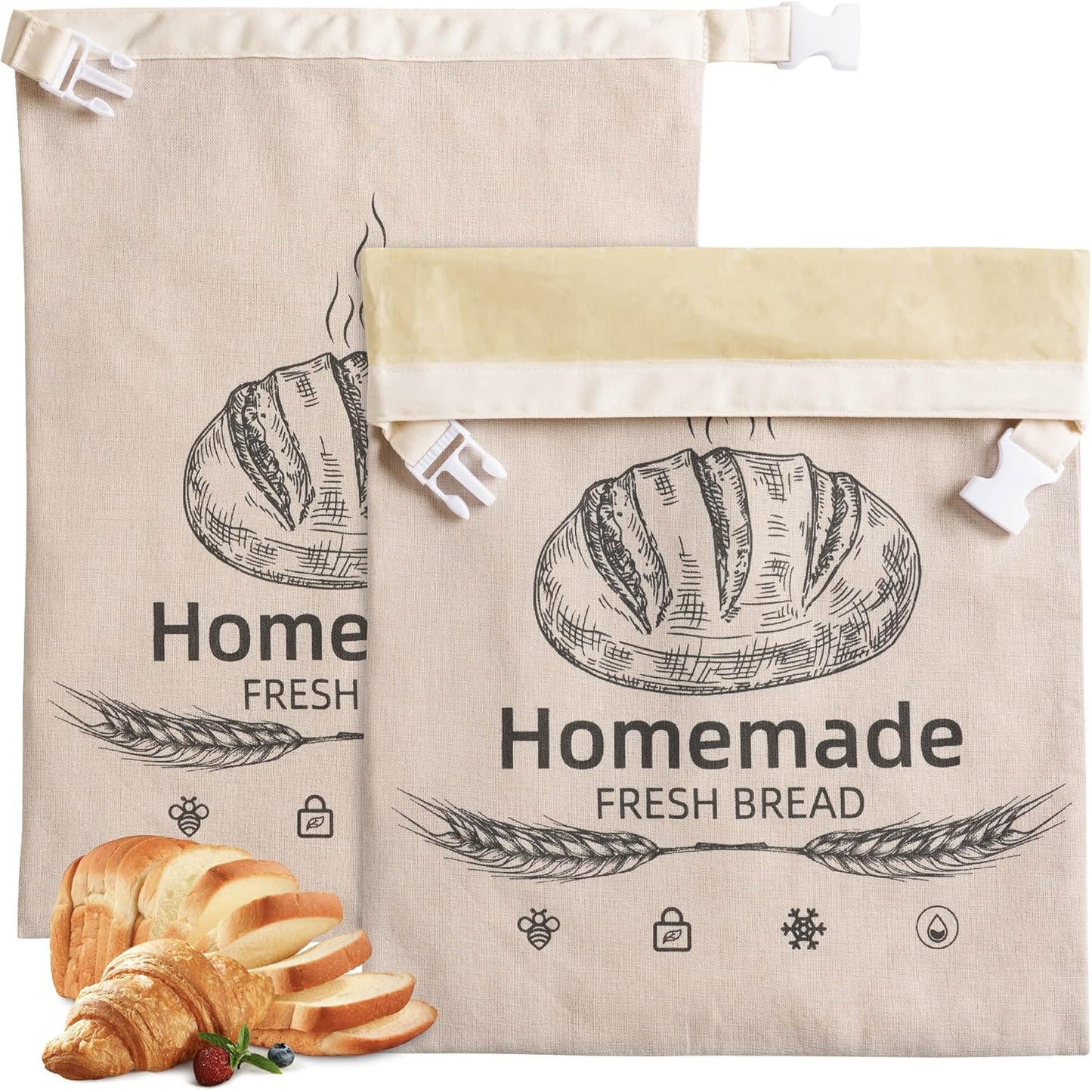 Beeswax Bread Bags by [Brand Name] - Reusable Organic Linen for Sourdough | 17 x 12.6 Inches, Freezer-Friendly
