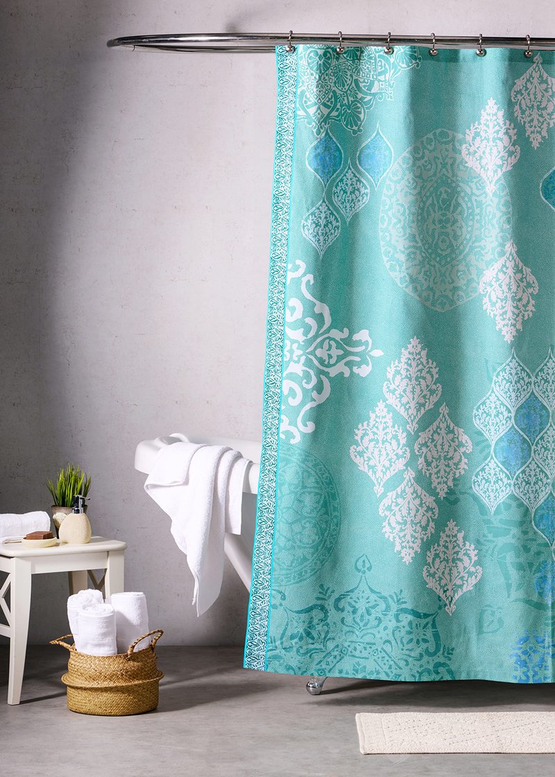 Maison d' Hermine Shower Curtain 100% Cotton One Panel 70"x72" Washable Fabric Shower Curtains for Bathroom, Easy Hanging with 12 Button Holes - Home Spa Gifts for Mothers Day (Versailles - Turquoise)