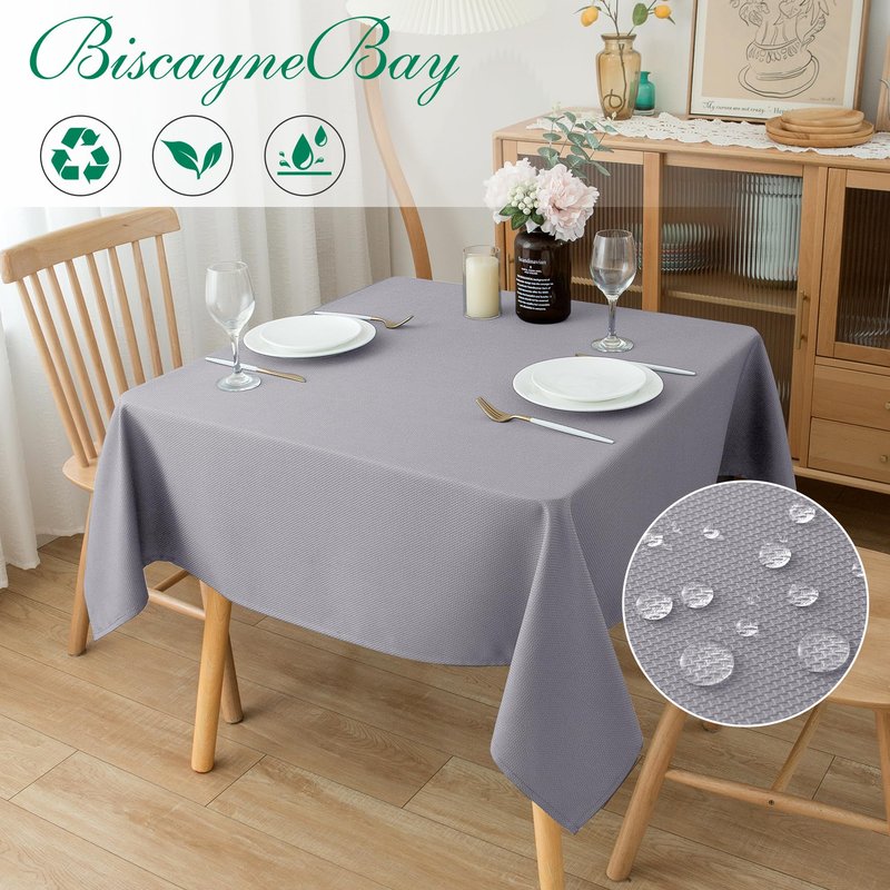 Biscaynebay Textured Fabric Square Tablecloths 70x70 Inches, Silver Grey Water Resistant Spill Proof Card Table Cloth Folding Table Cover for Dining, Kitchen, Wedding and Parties, Machine Washable
