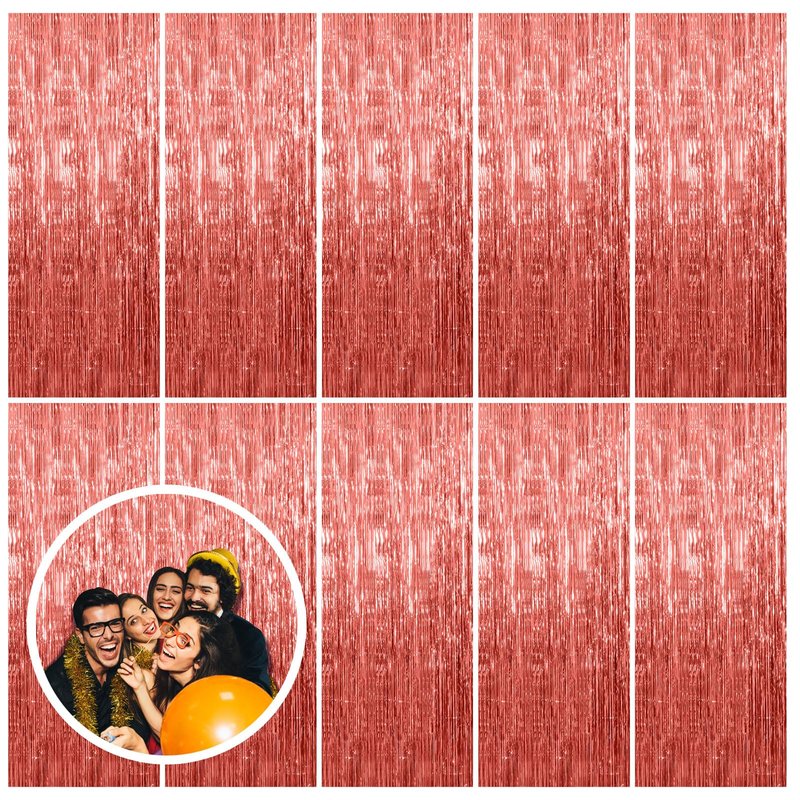 10 Pack Rose Gold Fringe Curtain Backdrop Birthday Bachelorette Party Decorations Metallic Tinsel Streamers Foil Backdrop Christmas Graduation Wedding New Year Party Decorations