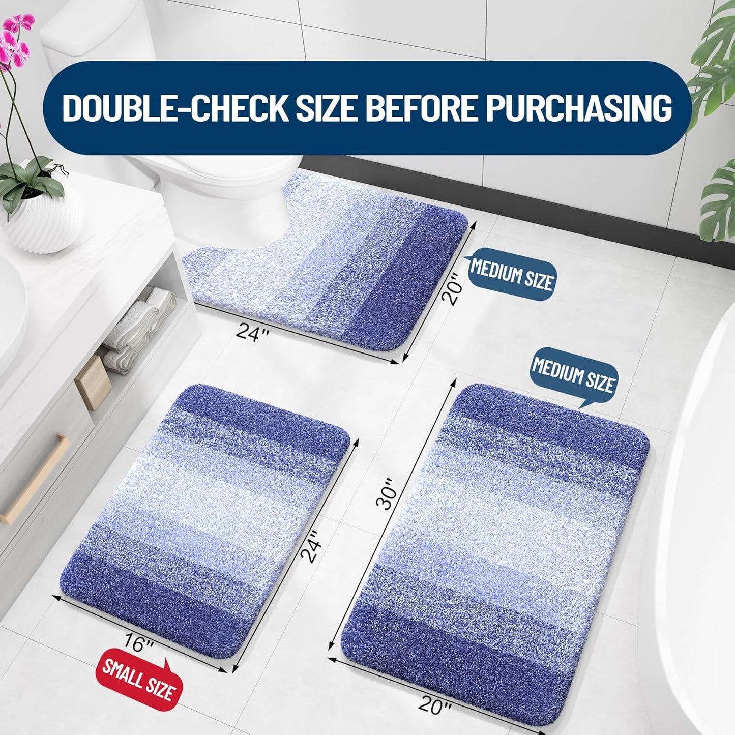 OLANLY Bathroom Runner Rug - Extra Soft Microfiber Mat | Quick Dry, Washable, 59x20, Blue-Violet