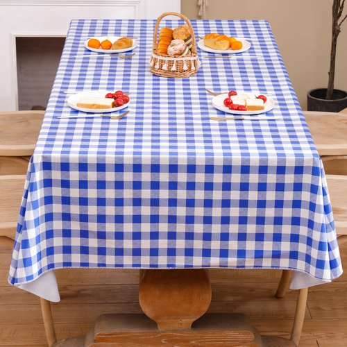 Heavy Duty Vinyl Tablecloth with Flannel Backing Waterproof Oil-Proof Plastic Table Cloth Stain-Resistant Wipeable Rectangle or Square Table Cover for Indoor and Outdoor (Blue Checkered, 54x54 Inch)