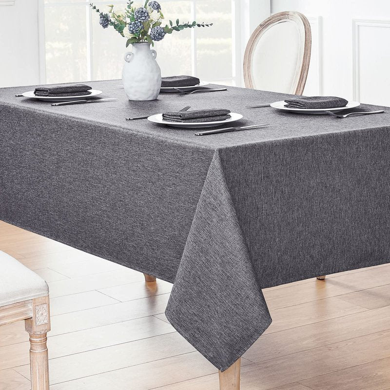 Veblandy Rectangle Tablecloth Linen Textured Waterproof & Stain Resistant Table Cloth Wrinkle Free Decorative Fabric Farmhouse Table Cover for Dining/Party/Buffet/Wedding, 60 x 84 Inch, Dark Grey