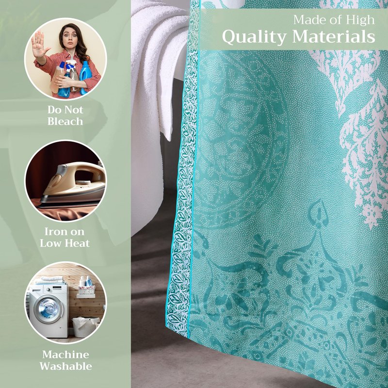 Maison d' Hermine Shower Curtain 100% Cotton One Panel 70"x72" Washable Fabric Shower Curtains for Bathroom, Easy Hanging with 12 Button Holes - Home Spa Gifts for Mothers Day (Versailles - Turquoise)