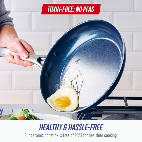 Blue Diamond Frying Pan Skillet Set - 9.5” & 11" Nonstick Ceramic, PFAS-Free, Durable & Scratch Resistant, Blue