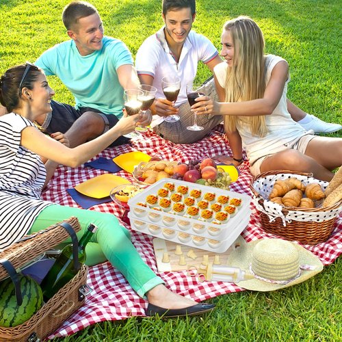 Boocalny 3 Pcs 72 Count Deviled Egg Containers with Lid, Portable Storage Carrier Egg Holder with Deviled Egg Injector, Stackable Deviled Egg Tray Plastic Egg Organizer for Fridge Easter Party