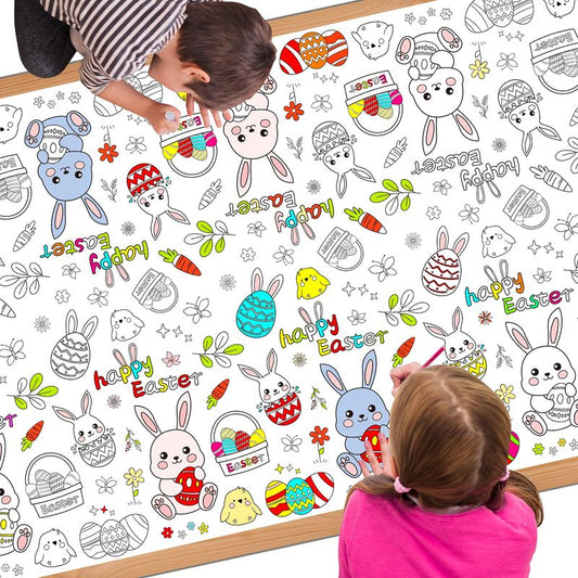Childom 1 Pack Easter Tablecloth Coloring Tablecloth,Easter Decorations Crafts for Kids,54 x 108 Inch Disposable Paper Table Cover,Giant Coloring Poster for Gifts Games Activities Holiday Party Favors
