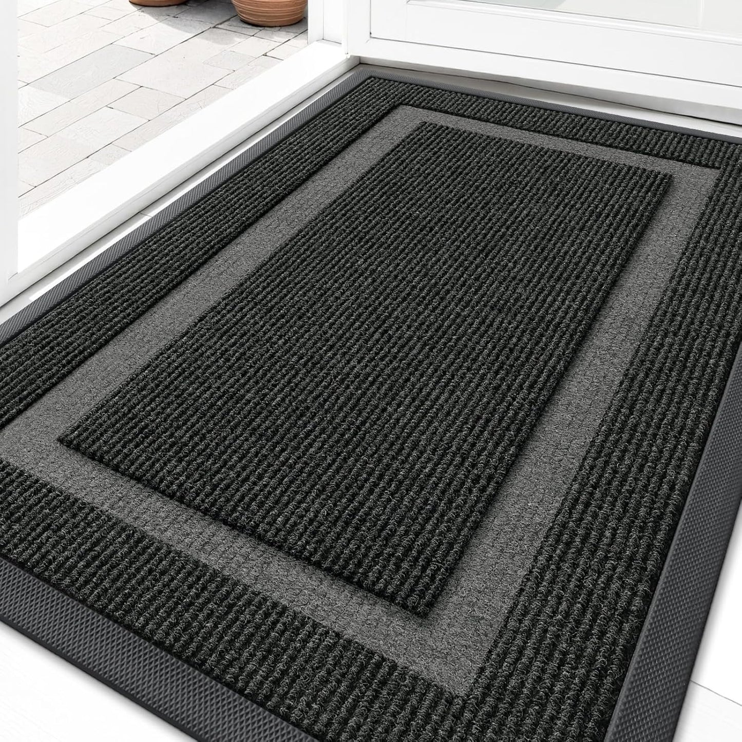 OLANLY Waterproof Front Door Mat - All-Season, Sturdy Natural Rubber, Easy Clean | 29.5x17, Black