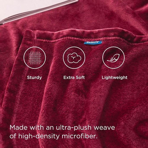 Bedsure Flannel Fleece Luxury Blanket - Cozy Plush Microfiber in Red | Queen Size (90"x90")