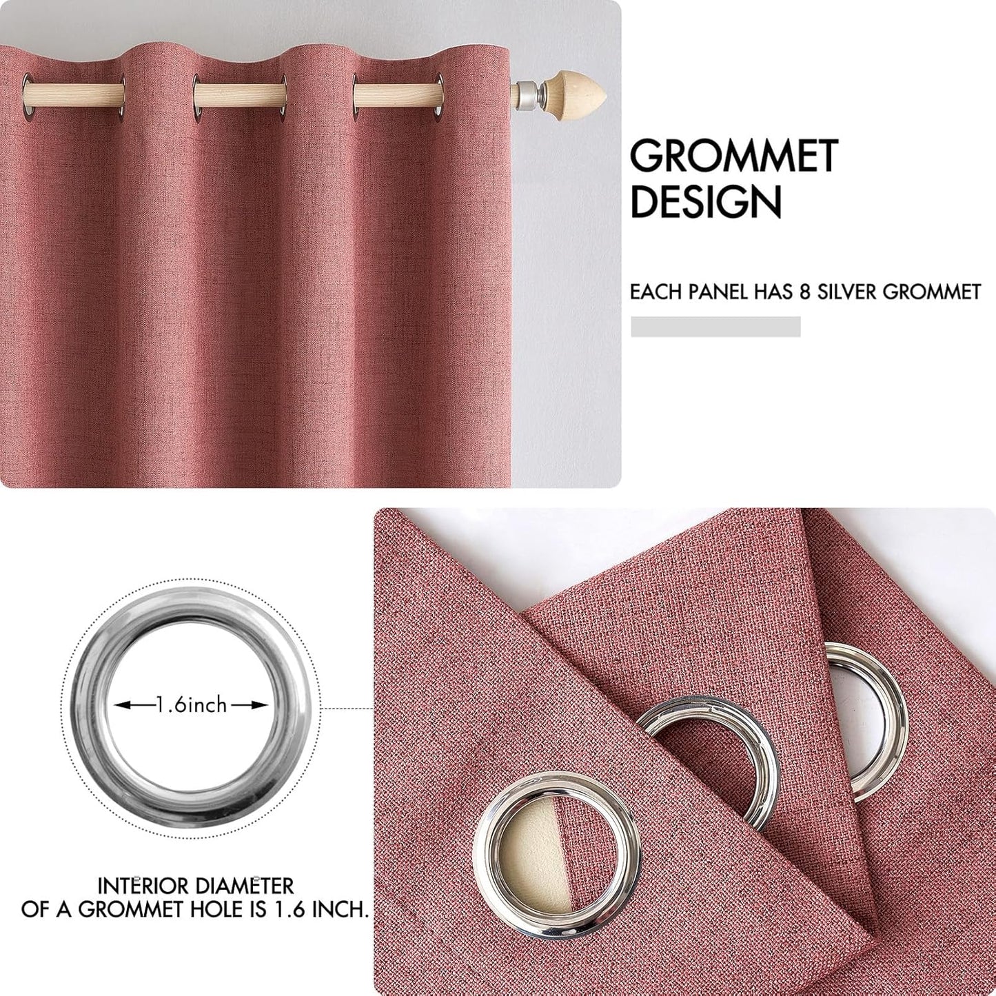 MIULEE Blackout Linen Textured Curtains - Thermal Insulated Dusty Rose Drapes | 52 x 72 Inch (2 Panels)