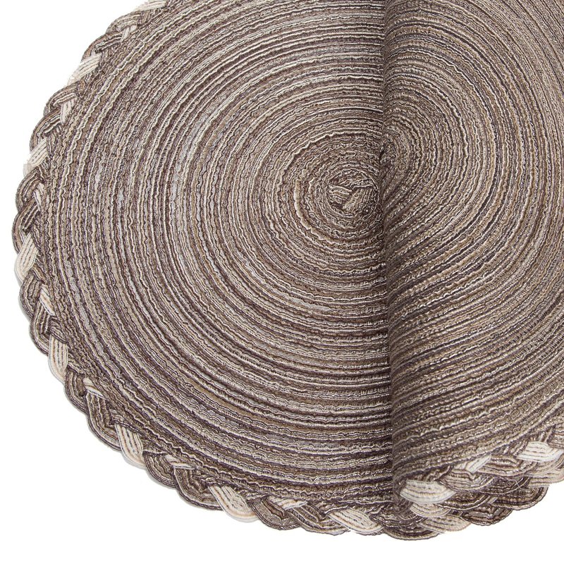 SHACOS Round Placemats Set of 6 Braided Glitter Round Table Placemats 15 inch for Wedding Holiday Party (Multicolor - Light Coffee, 6)